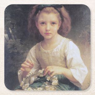 Posavasos Cuadrado De Papel Niños trenzando una corona, Bouguereau