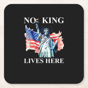Posavasos Cuadrado De Papel No King Lives en América Bandera Patriótica de Lib