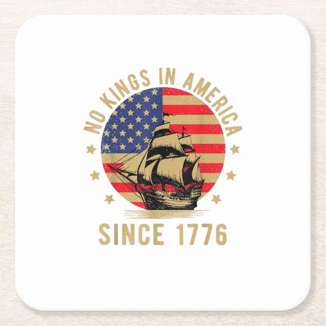 Posavasos Cuadrado De Papel No Kings In America Since 1776 US Flag Patriotic  (Anverso)