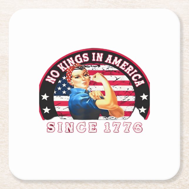 Posavasos Cuadrado De Papel No Kings In America Since 1776 USA Flag Save  Esse (Anverso)
