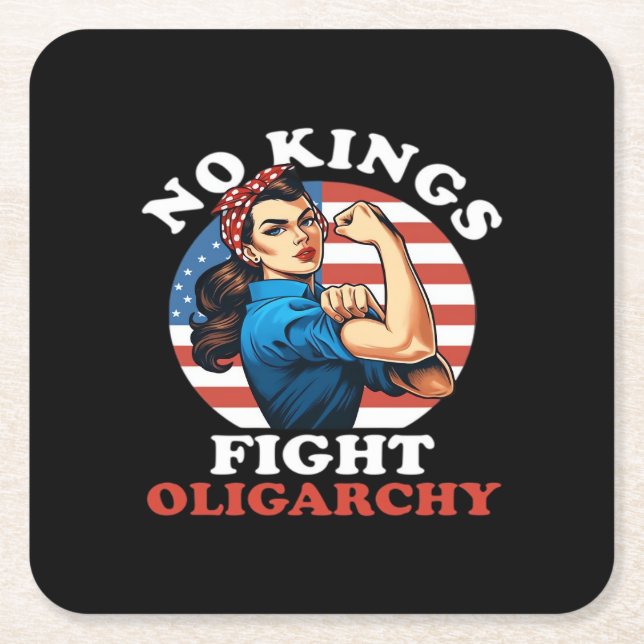 Posavasos Cuadrado De Papel No Kings Oligarchy Retro Classic (Anverso)