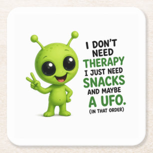 Posavasos Cuadrado De Papel No Necesito Terapia Necesito Snacks Diseño Alien