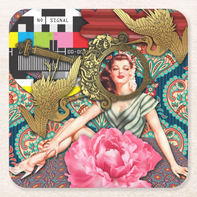 Posavasos Cuadrado De Papel No-Señal - Dama Cheeky (Anverso)