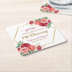 Posavasos Cuadrado De Papel No te tomes mi bebida Boda Marco de oro Floral