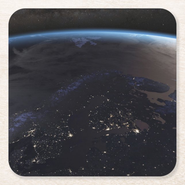 Posavasos Cuadrado De Papel Noche al norte de Europa (Anverso)