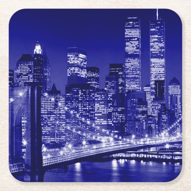 Posavasos Cuadrado De Papel Noche azul de Nueva York (Anverso)