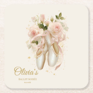 Posavasos Cuadrado De Papel Noche de Ballet de Rosé Dulce, personalizado