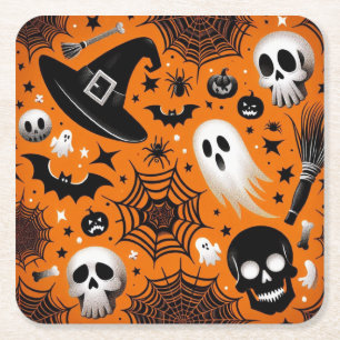 Posavasos Cuadrado De Papel Noche de Brujas