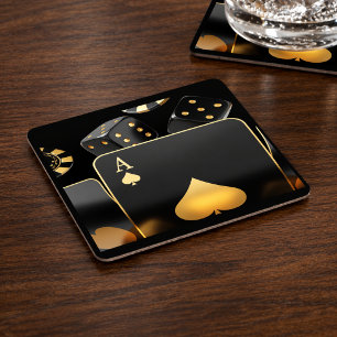 Posavasos Cuadrado De Papel Noche de Casino As de Picas Dados Dorados Fiesta
