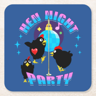 Posavasos Cuadrado De Papel Noche de gallinas divertidas, fiesta de pollo, hum