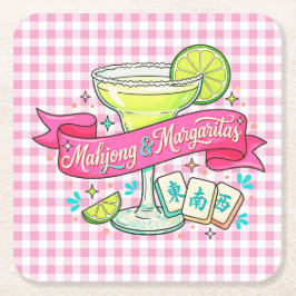 Posavasos Cuadrado De Papel Noche de Juego de Mahjong y Margaritas Cóctel