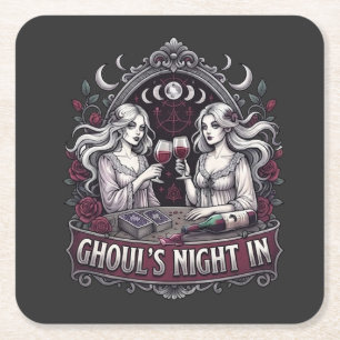 Posavasos Cuadrado De Papel Noche de monstruos con vino espeluznante Tarot Fie