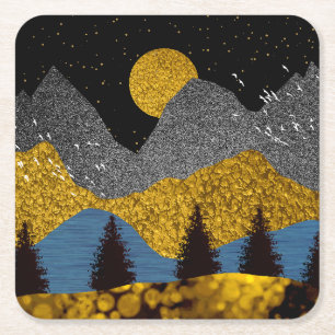 Posavasos Cuadrado De Papel Noche de oro