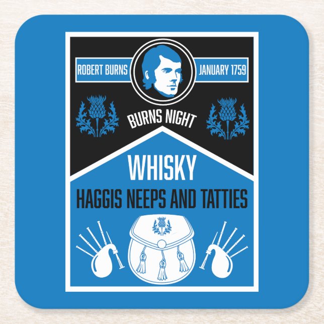 Posavasos Cuadrado De Papel Noche de quemaduras escocesa (Anverso)