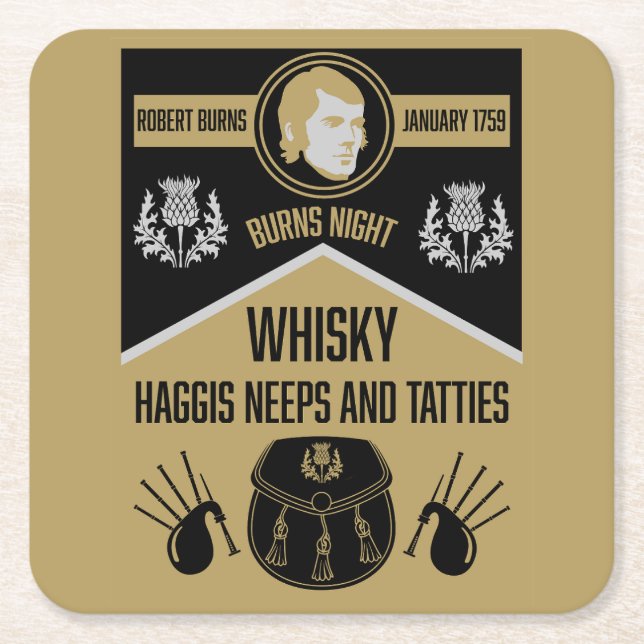 Posavasos Cuadrado De Papel Noche de quemaduras escocesa (Anverso)