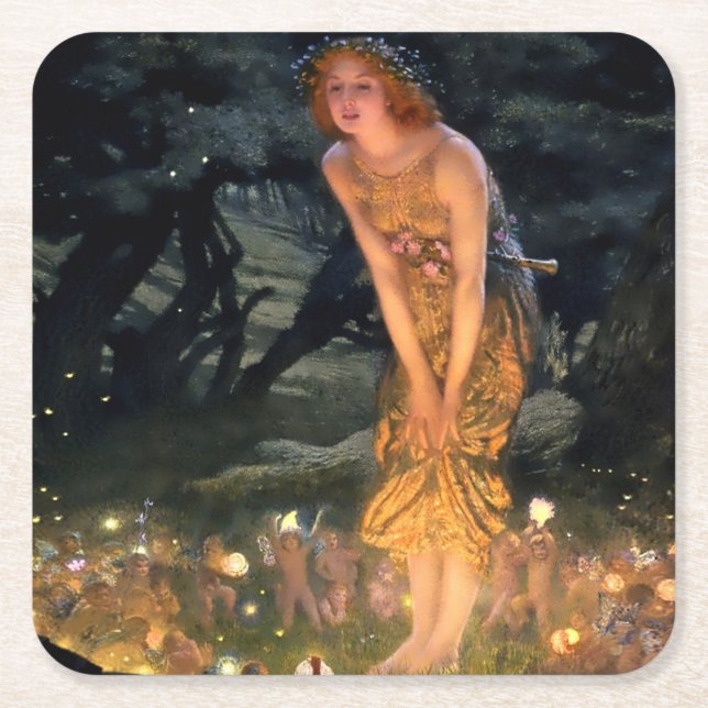 Posavasos Cuadrado De Papel "Noche de verano" por Edward Robert Hughes (Anverso)