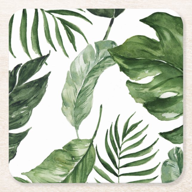 Posavasos Cuadrado De Papel Noche de verano Tropical Monstera (Anverso)
