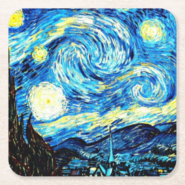 Posavasos Cuadrado De Papel Noche estrellada de Vincent van Gogh (Anverso)