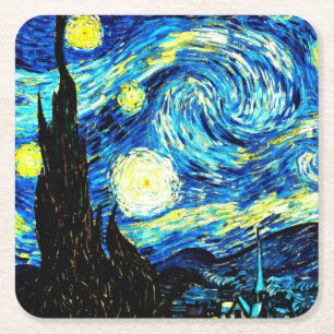 Posavasos Cuadrado De Papel Noche estrellada, famosa pintura de Vincent van Go