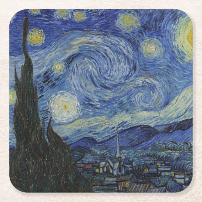 Posavasos Cuadrado De Papel "Noche estrellada" por Van Gogh (Anverso)