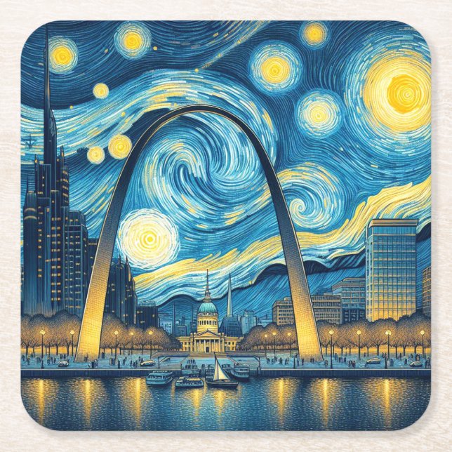 Posavasos Cuadrado De Papel Noche estrellada St. Louis Missouri (Anverso)