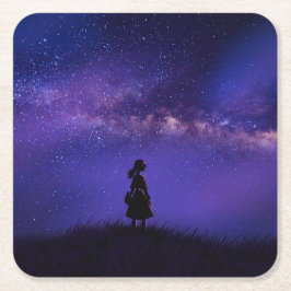 Posavasos Cuadrado De Papel Noche solitaria y estrellada