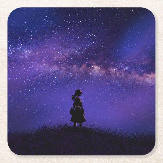 Posavasos Cuadrado De Papel Noche solitaria y estrellada (Anverso)