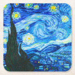 Posavasos Cuadrado De Papel Noche Van Gogh Starry<br><div class="desc">Máquinas de papel con pintura al óleo de Vincent van Gogh La noche estrellada (1889). Inspirado por su estancia en un asilo,  el arte representa un pueblo bajo un cielo nocturno de estrellas y luna azul y amarilla. Un gran regalo para los aficionados al post-impresionismo y al arte holandés.</div>