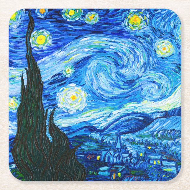 Posavasos Cuadrado De Papel Noche Van Gogh Starry (Anverso)