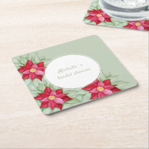 Posavasos Cuadrado De Papel Nochebuena Poinsettia Acuarela Pintada a mano
