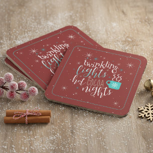 Posavasos Cuadrado De Papel Noches de Luces Brillantes y Cacao Caliente ID593