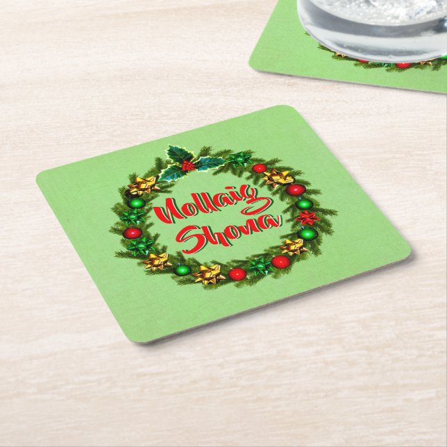 Posavasos Cuadrado De Papel Nollaig Irlandés Shona Feliz Navidad (En perspectiva)