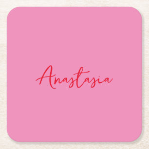 Posavasos Cuadrado De Papel Nombre caligráfico profesional personalizado rosa