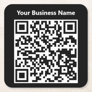 Posavasos Cuadrado De Papel Nombre comercial más código QR en un