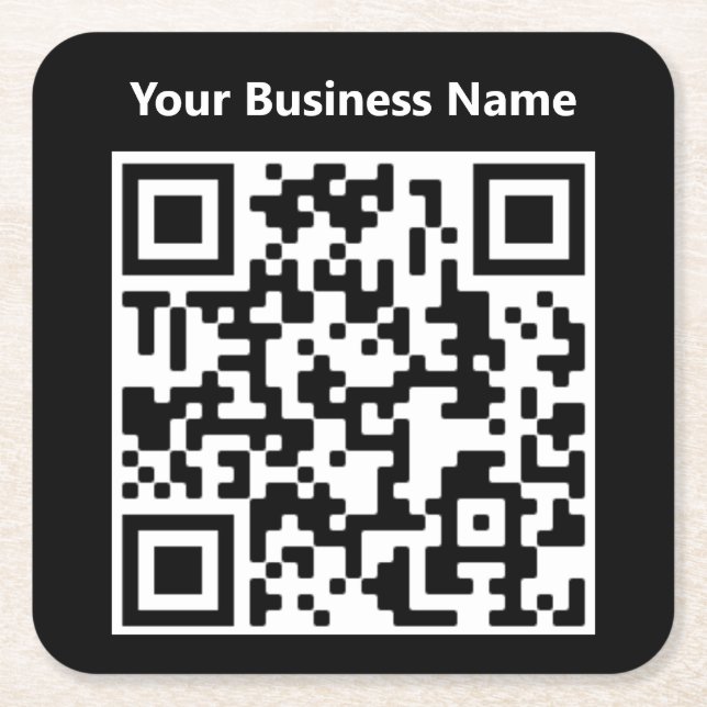 Posavasos Cuadrado De Papel Nombre comercial más código QR en un (Anverso)