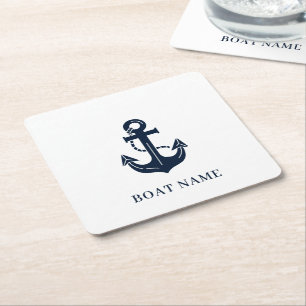Posavasos Cuadrado De Papel Nombre de barco ancla náutica