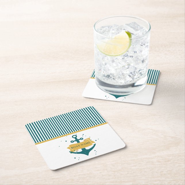 Posavasos Cuadrado De Papel Nombre de barco náutico personalizado (In situ)