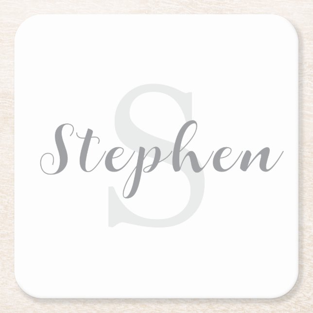 Posavasos Cuadrado De Papel Nombre de bebida con monograma personalizado y let (Anverso)