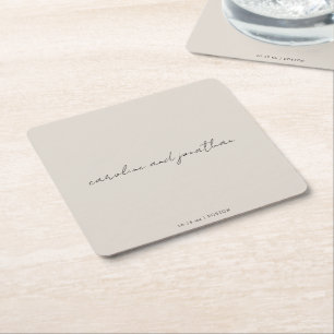 Posavasos Cuadrado De Papel Nombre de boda personalizado Marfil Crema Elegante