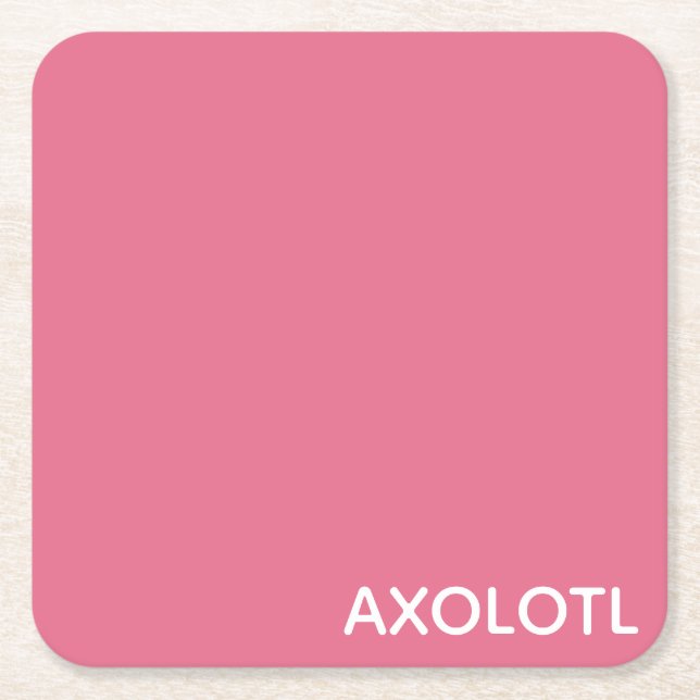 Posavasos Cuadrado De Papel Nombre de color rosa Axolotl (Anverso)