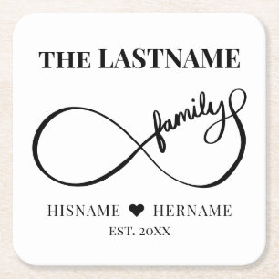 Posavasos Cuadrado De Papel Nombre de familia personalizado Infinity y fecha d