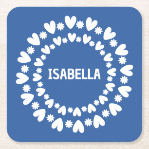 Posavasos Cuadrado De Papel Nombre De Flores Y Corazones