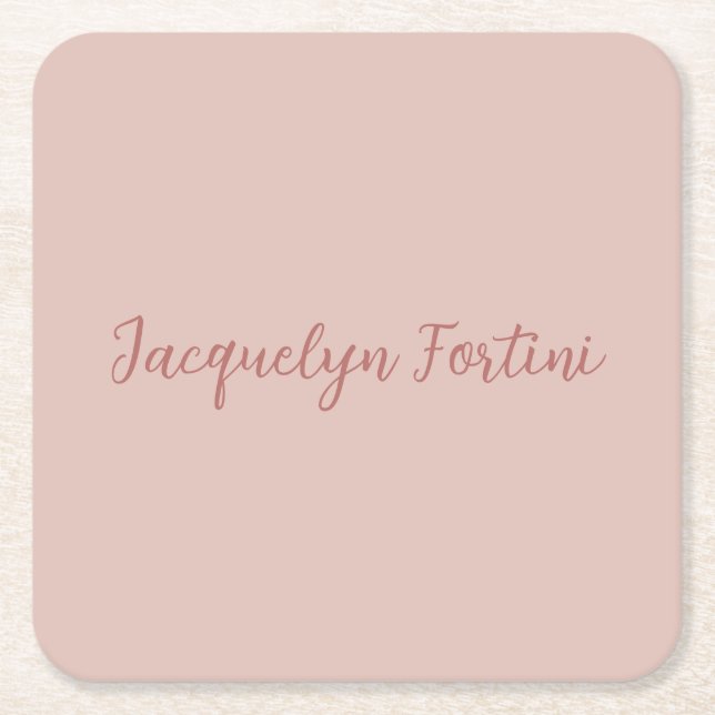 Posavasos Cuadrado De Papel Nombre de guión elegante Rosa Gold Calligraphy (Anverso)