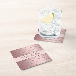 Posavasos Cuadrado De Papel Nombre de las iniciales del monograma rosa rosa ro