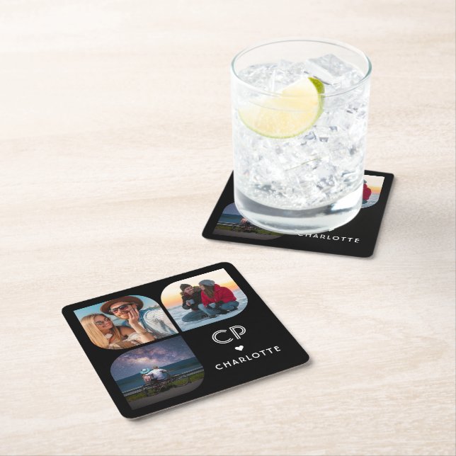 Posavasos Cuadrado De Papel Nombre de Monograma 3 Foto Moderno Simple Tendenci (In situ)