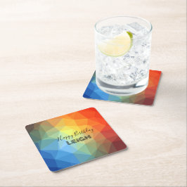 Posavasos Cuadrado De Papel Nombre de monograma arcoiris geométrico