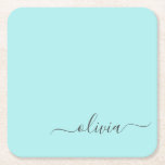 Posavasos Cuadrado De Papel Nombre de Monograma del Guión Azul Verde azulado M<br><div class="desc">Astras de papel de monograma Aqua Blue Verde azulada Sencilla Script. Esto hace que la graduación perfecta, el cumpleaños, el boda, la ducha de novia, el aniversario, la ducha de bebé o la fiesta de soltera sea un regalo para alguien que ama el lujo glam y los estilos de moda....</div>