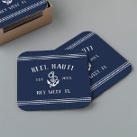 Posavasos Cuadrado De Papel Nombre del barco de la Marina y del borde azul<br><div class="desc">Añada un toque personalizado fresco a su bote de pesca, velero, yate o casa-barco con estas galas personalizadas. El diseño náutico clásico en azul marino y blanco incluye el nombre de tu barco, el registro del barco y el año fijado en letras blancas rústicas con un ilustracion de ancla y...</div>