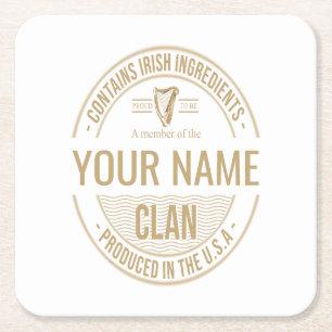 Posavasos Cuadrado De Papel Nombre del clan familiar irlandés-estadounidense P