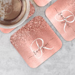 Posavasos Cuadrado De Papel Nombre del monograma del Purpurina Metalizado cepi<br><div class="desc">Personalice fácilmente este diseño de montaña rusa de papel de moda de moda con un purpurina brillante de oro rosa bonito sobre un fondo metálico rosa cepillado de oro.</div>